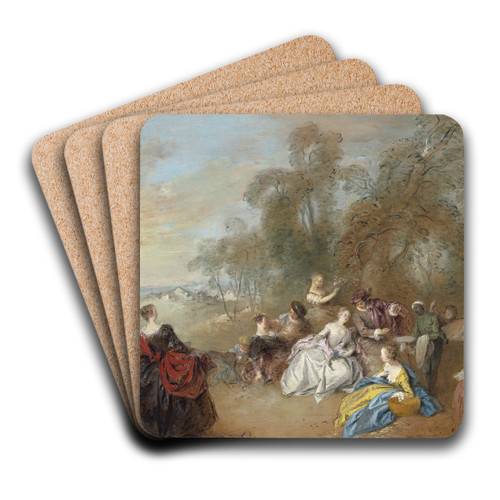 On the Terrace by Jean-Baptiste Pater Art Drink Coaster set On the Terrace by Jean-Baptiste Pater Art Drink Coaster set