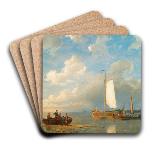 Shipping In A Dutch Estuary At Low Tide by Pieter Cornelis Dommersen Art Drink Coaster set Shipping In A Dutch Estuary At Low Tide by Pieter Cornelis Dommersen Art Drink Coaster set
