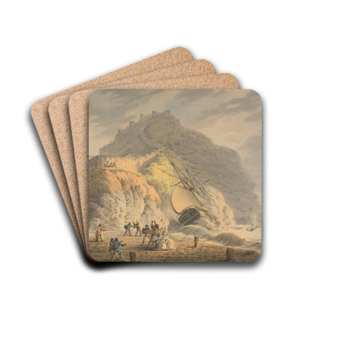 Scarborough; Shipwreck at the Foot of the Castle Cliff by Francis Nicholson Drink Coasters - set of 4 Scarborough; Shipwreck at the Foot of the Castle Cliff by Francis Nicholson Drink Coasters - set of 4