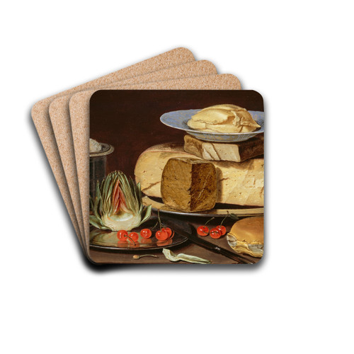 Still Life with Cheeses, Artichoke, and Cherries by Clara Peeters Drink Coasters - set of 4