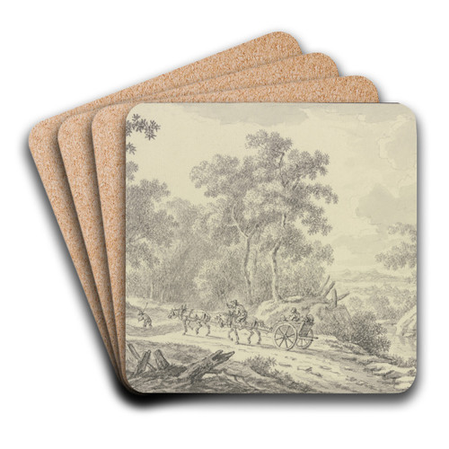 Auf einem Waldweg fhrt ein zweirdiger Karren mit zwei hintereinander gespannten Pferden by Johann Christoph Dietzsch Art Drink Coaster set Auf einem Waldweg fhrt ein zweirdiger Karren mit zwei hintereinander gespannten Pferden by Johann Christoph Dietzsch Art Drink Coaster set