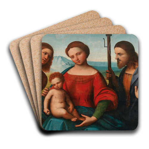The Madonna and Child with Saints Sebastian and James the Greater by Ortolano Art Drink Coaster set