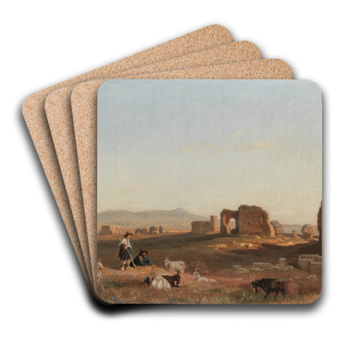A Southern Landscape with Ruins, with Goats and Shepherds by Andreas Marko Art Drink Coaster set
