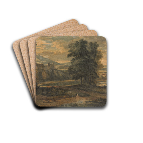 Landscape with Mountains, Castle, Trees and Lake by Thomas Sully Drink Coasters - set of 4