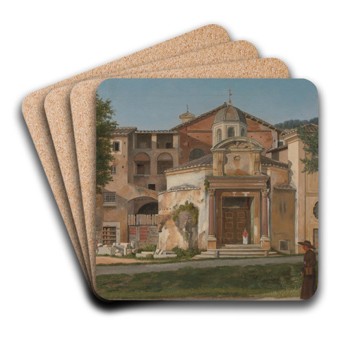 A Section of the Via Sacra, Rome (The Church of Saints Cosmas and Damian) by Christoffer Wilhelm Eckersberg Art Drink Coaster set