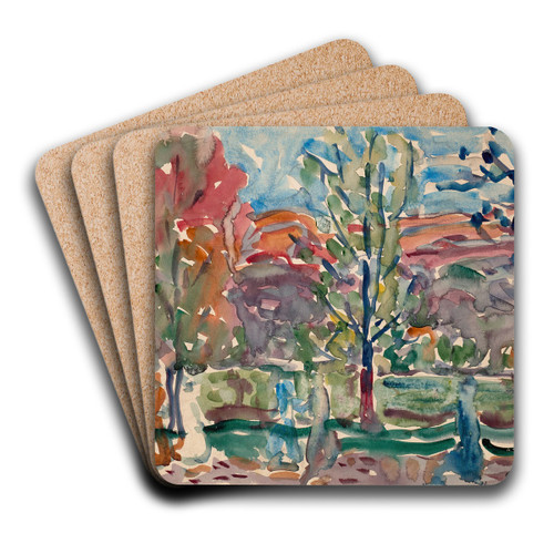 Trees against mountain by Maurice Prendergast Art Drink Coaster set