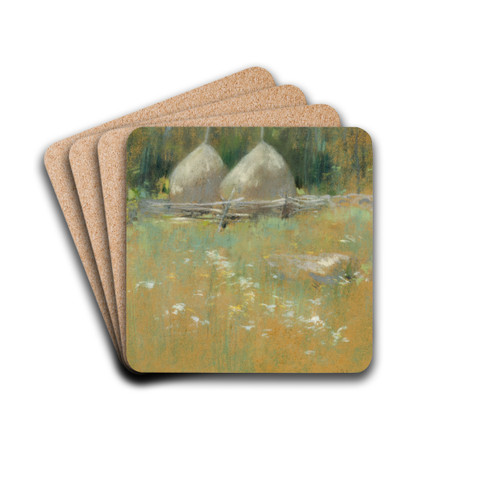 Haystacks At Edge Of Woods by John Henry Twachtman Drink Coasters - set of 4
