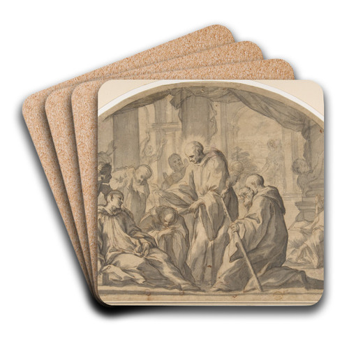 A Carthusian Saint Visiting the Plague Stricken by Andrea Sacchi Art Drink Coaster set