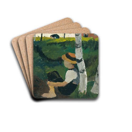 Boy on the way under birch trees by Paula Modersohn-Becker Drink Coasters - set of 4