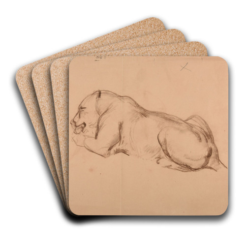tude de lionne. by Jacques-Raymond Brascassat Art Drink Coaster set