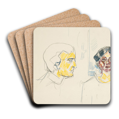 Kvinne og selvportrett i profil by Edvard Munch Art Drink Coaster set