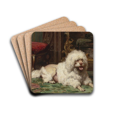 Poodle Resting on the Hearth by French School Drink Coasters - set of 4