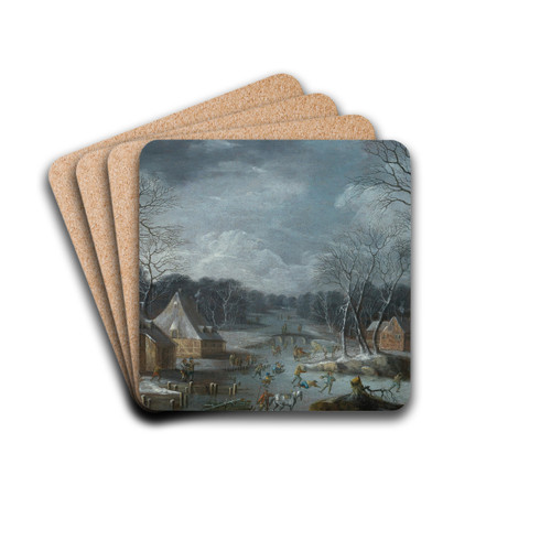 A winter landscape with skaters on the ice by Robert Griffier Drink Coasters - set of 4