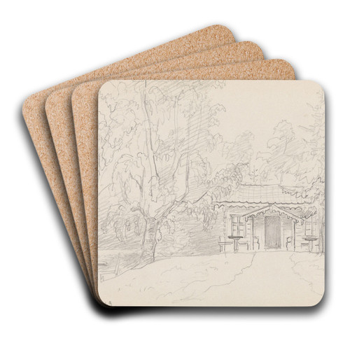 Et hus i skogen by Adolph Tidemand Art Drink Coaster set Et hus i skogen by Adolph Tidemand Art Drink Coaster set