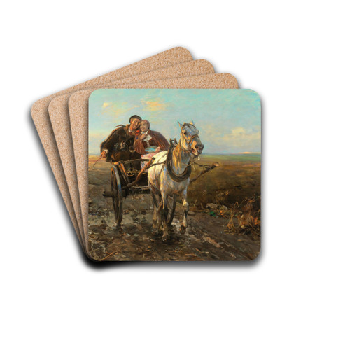 The Polish Wedding Ride by Alfred Von Wierusz-Kowalski Drink Coasters - set of 4 The Polish Wedding Ride by Alfred Von Wierusz-Kowalski Drink Coasters - set of 4