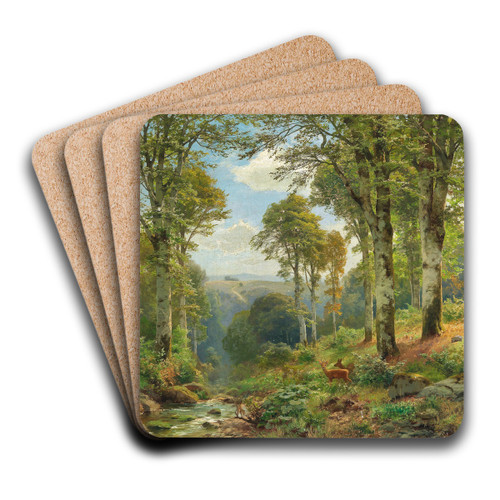 Roe Deer by a Stream by Heinrich Bhmer Art Drink Coaster set