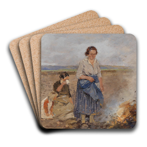 Kartoffelernte Feuer by Hugo Mhlig Art Drink Coaster set