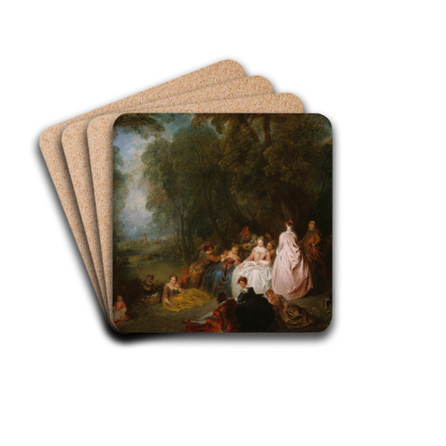 Fte champtre (Pastoral Gathering) by Jean-Antoine Watteau Drink Coasters - set of 4