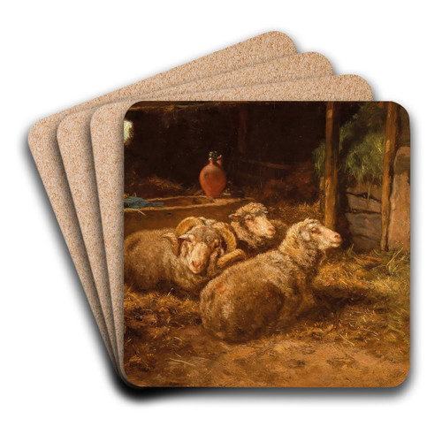 Schafe im Stall by Anton Schrdl Art Drink Coaster set