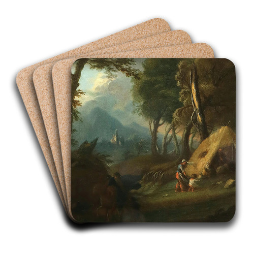 Wooded landscape with a hut in a storm by German School Art Drink Coaster set