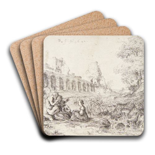 Nymfen Korsika siddende med tre satyrer by Bartholomeus Breenbergh Art Drink Coaster set