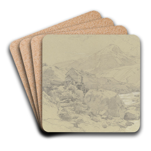 Wassermhle in einer Gebirgslandschaft by Johann Wilhelm Schirmer Art Drink Coaster set