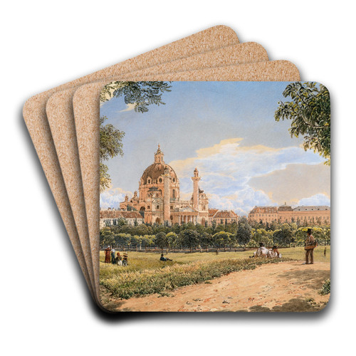 Blick auf die Karlskirche und das Polytechnische Institut by Rudolf von Alt Art Drink Coaster set Blick auf die Karlskirche und das Polytechnische Institut by Rudolf von Alt Art Drink Coaster set