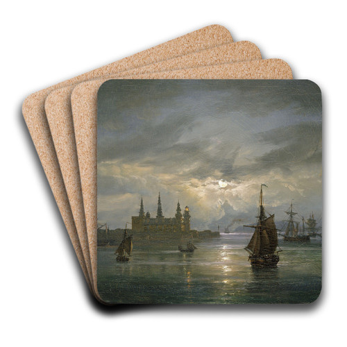 Kronborg Castle in Moonlight by Johan Christian Dahl Art Drink Coaster set
