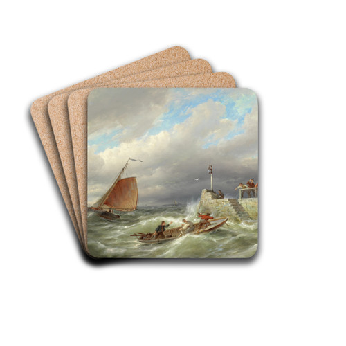 Borselen on the Scheldt, Holland by Pieter Cornelis Dommersen Drink Coasters - set of 4 Borselen on the Scheldt, Holland by Pieter Cornelis Dommersen Drink Coasters - set of 4