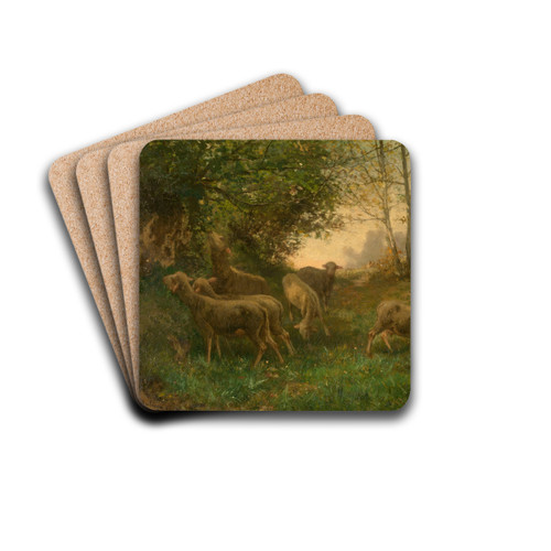 Sheep on the Fringe of the Wood by Hippolyte Boulenger Drink Coasters - set of 4