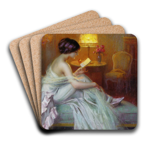 Reading at lamp light by Delphin Enjolras Art Drink Coaster set