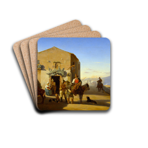 Roman Country People Outside The Osteria At Ponte Mammolo by Jrgen Sonne Drink Coasters - set of 4