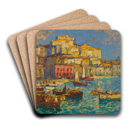 The Harbour At Naples by Konstantin Ivanovich Gorbatov Art Drink Coaster set