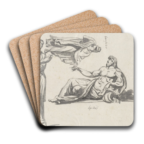 A River God and Two Classical Sculptures by Jacques Louis David Art Drink Coaster set