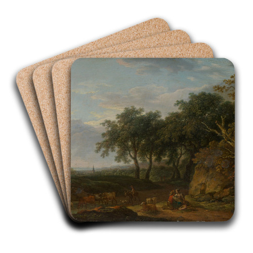 Waldlandschaft mit Hirt und Herde by Ferdinand Kobell Art Drink Coaster set