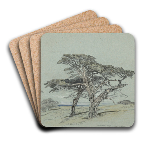 Cypress Trees, Cypress Point by Samuel Colman Art Drink Coaster set Cypress Trees, Cypress Point by Samuel Colman Art Drink Coaster set