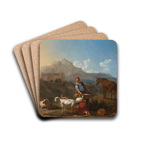 Italian Landscape with Girl Milking a Goat by Karel Dujardin Drink Coasters - set of 4