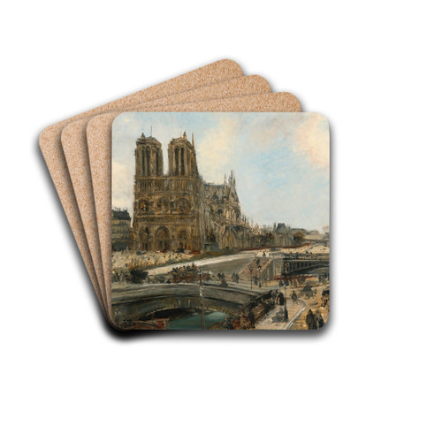 View Of Paris With Notre Dame by douard-Jacques Dufeu Drink Coasters - set of 4