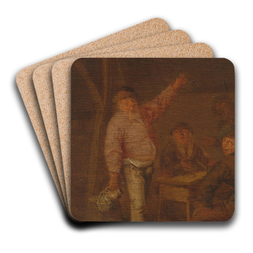 Peasants Drinking in a Barn by Pieter Harmensz. Verelst Art Drink Coaster set