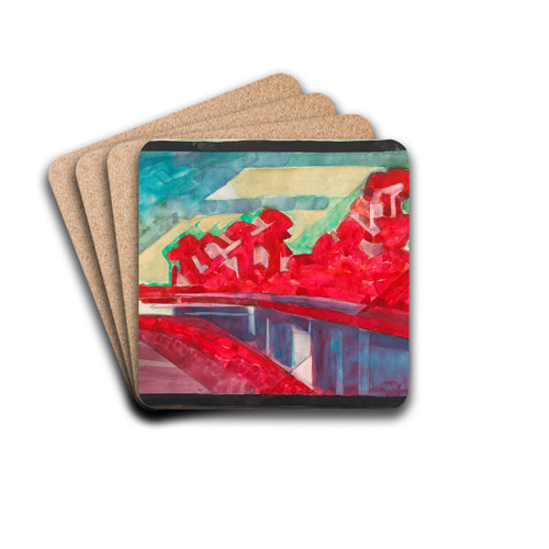 Landschap met bomen langs een vaart by Reijer Stolk Drink Coasters - set of 4