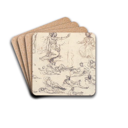 Kneeling,Seated, Kneeling and Reclining Figures by Perino Del Vaga Drink Coasters - set of 4