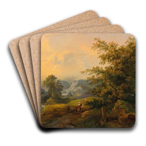 A Landscape with Figural Staffage by Julius Theodor Gruss Art Drink Coaster set
