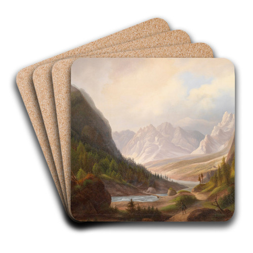 Wanderer Im Gebirgstal by Anton Schiffer Art Drink Coaster set