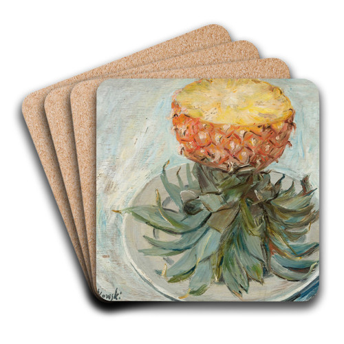 Pineapple on a plate by Tadeusz Makowski Art Drink Coaster set Pineapple on a plate by Tadeusz Makowski Art Drink Coaster set