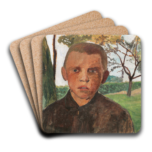 Brustbild eines Jungen vor Apfelbumen by Paula Modersohn-Becker Art Drink Coaster set