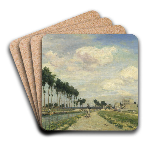 The Towpath by Johan Barthold Jongkind Art Drink Coaster set The Towpath by Johan Barthold Jongkind Art Drink Coaster set