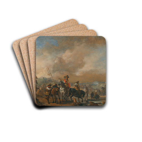 Cavalry On The Move, A Fortification Under Siege Beyond by Philips Wouwerman Drink Coasters - set of 4