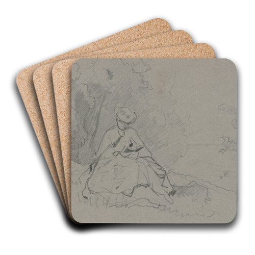 Reading woman in the outdoors by Philipp Rumpf Art Drink Coaster set