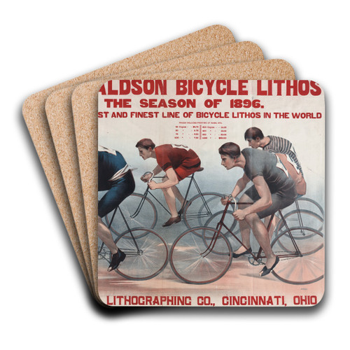 The Donaldson bicycle lithos for the season of 1896 by Donaldson Lith. Co Art Drink Coaster set