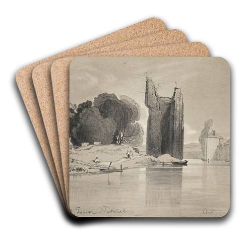 The Devil's Tower, Norwich Oct. 1841 by Miles Edmund Cotman Art Drink Coaster set The Devil's Tower, Norwich Oct. 1841 by Miles Edmund Cotman Art Drink Coaster set
